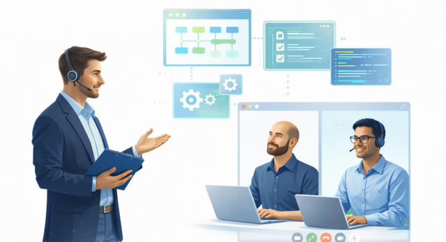 Managed Offshore Teams mit professioneller Projektsteuerung Projektmanager steuert dediziertes Offshore-Entwicklerteam online mit klaren Prozessen und transparenter Zusammenarbeit